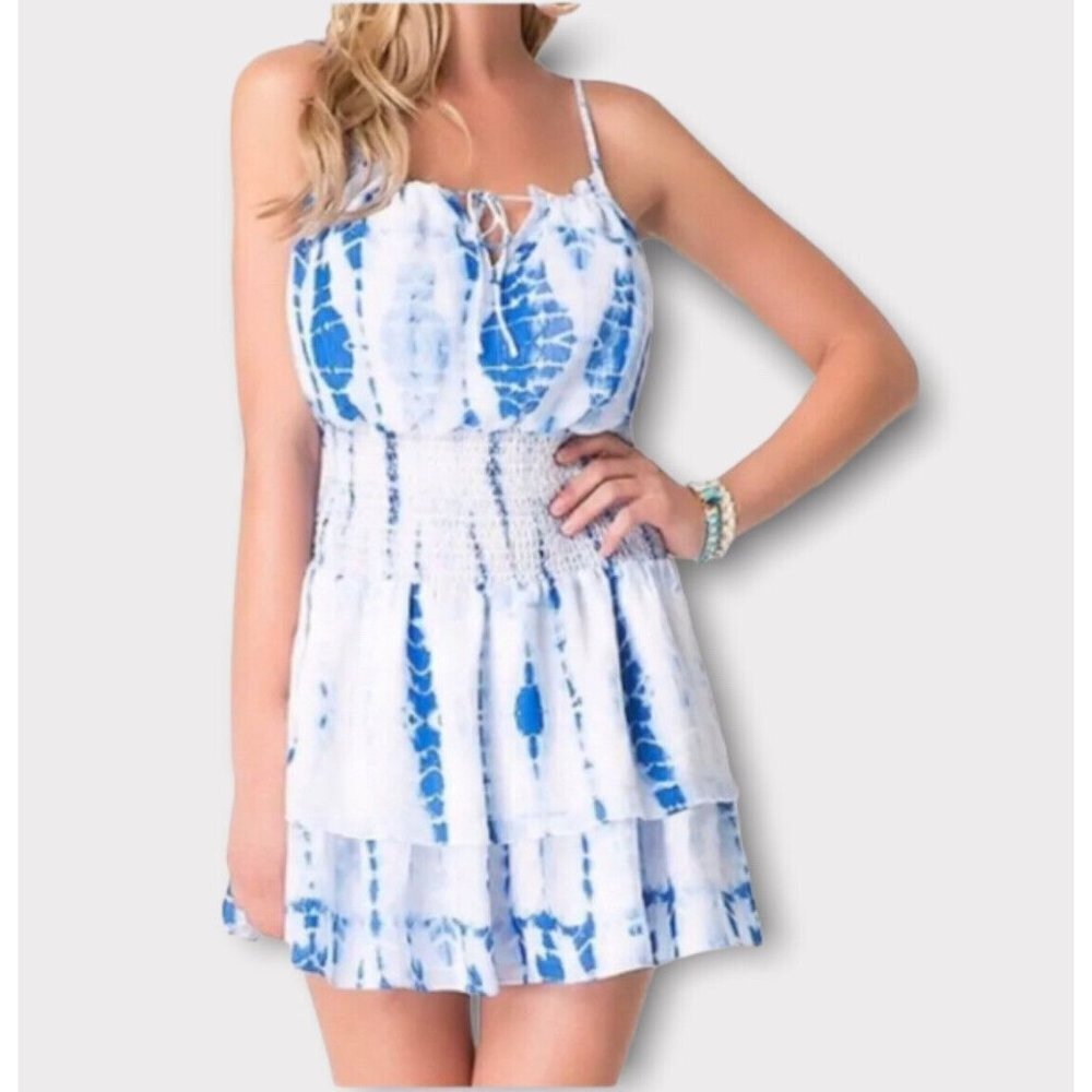 Bebe Blue Tie Dye Tiered Summer Dress Size M​​​